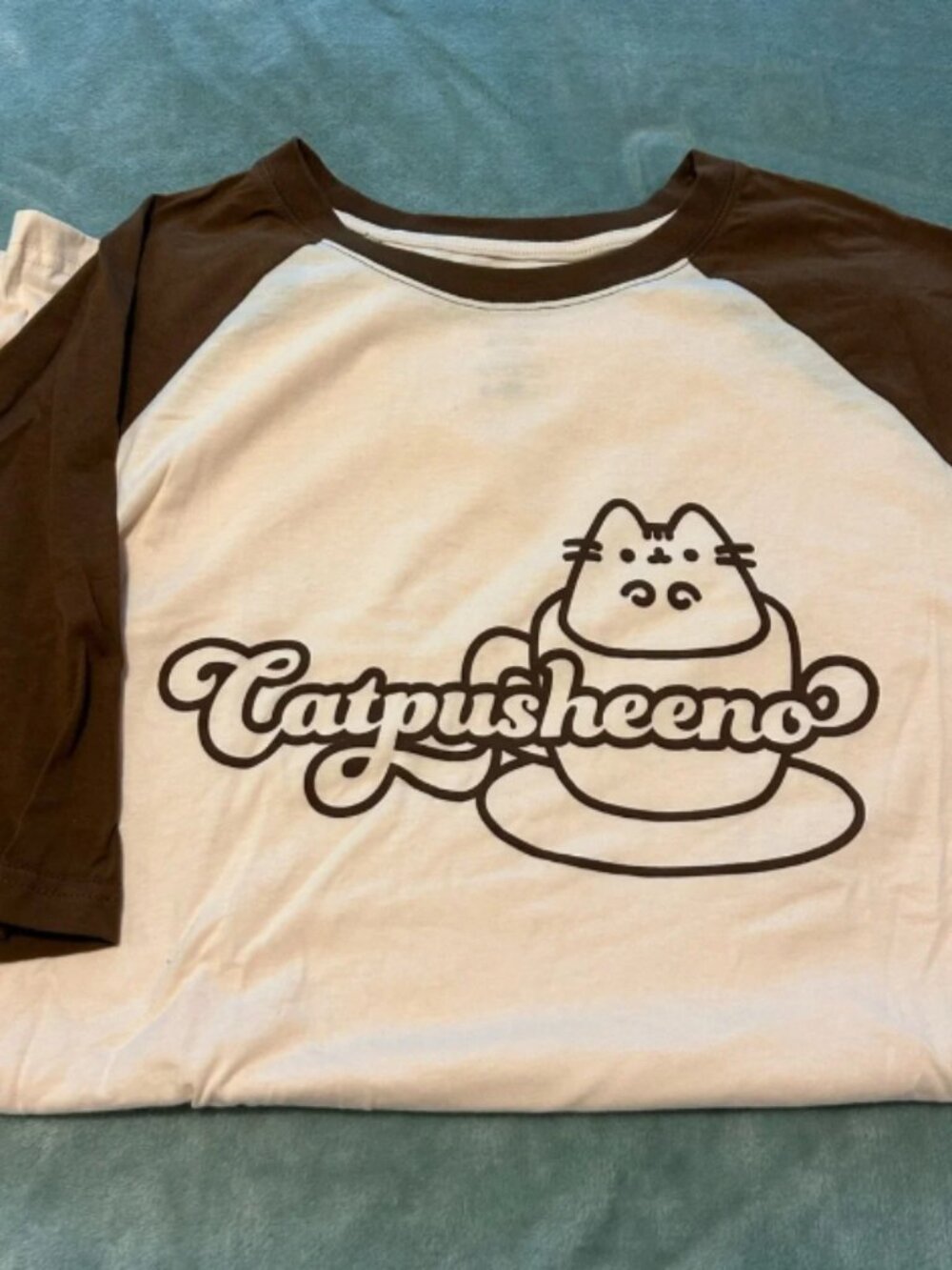 Catpusheeno Pusheen Brown & Cream Raglan Graphic Tee